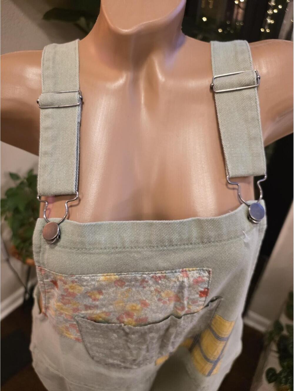 Easel Boho Patchwork Wide Leg Denim Overalls - Women's Size Medium - Picture 2 of 11